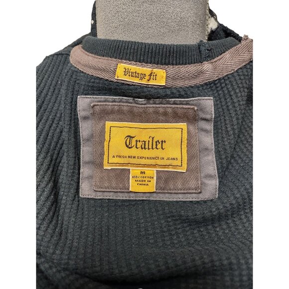 Trailer Vintage Fit Thermal Shirt Blue Waffle Knit Top Crew Neck Thick Medium - Picture 4 of 5